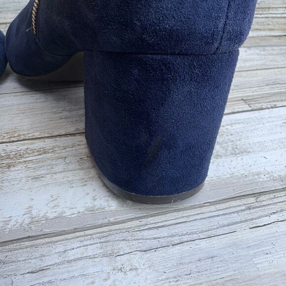 Cole Haan Saylor Grande Bootie Sz 9B Blue Suede Side Zipper Round Tow Block Heel - Picture 14 of 14